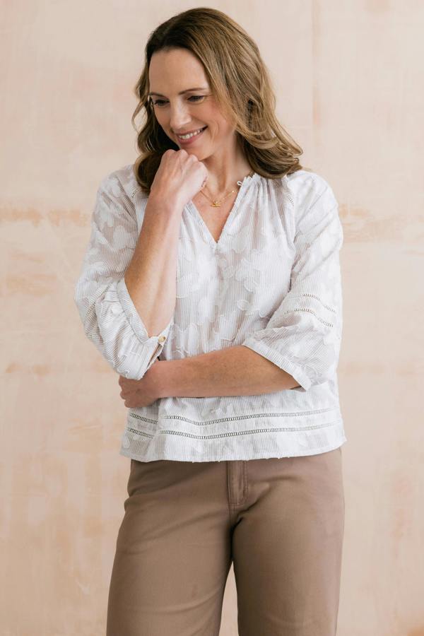 Lily & Me Zoe Cotton Jacquard Blouse Mocha
