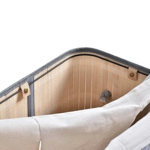 Bobobiy 100L Natural Wood Laundry Basket A Compartment with Flip Lid Removable Lining Handles Board Base Foldable Durable Water-Resistant Dirty Grey
