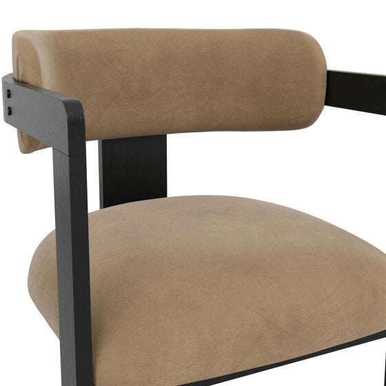 Wyld Haus Thurles Upholstered Tan Velvet and Black Wood Dining Chair