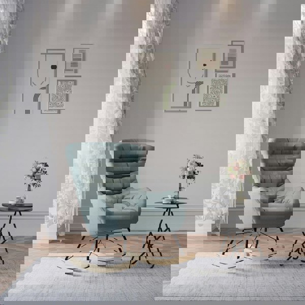 96cm Height Cyan Nordic Wooden Rocking Chair for Living Room Bedroom Rocking Chairs Living and Home