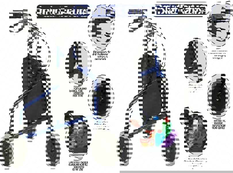 Aidapt 3 Wheel Walker With Bag Blue