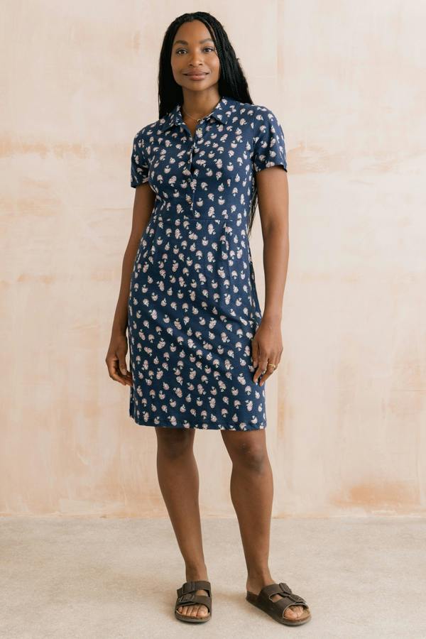 Lily & Me Elmore Printed Organic Jersey Shirt Dress Navy