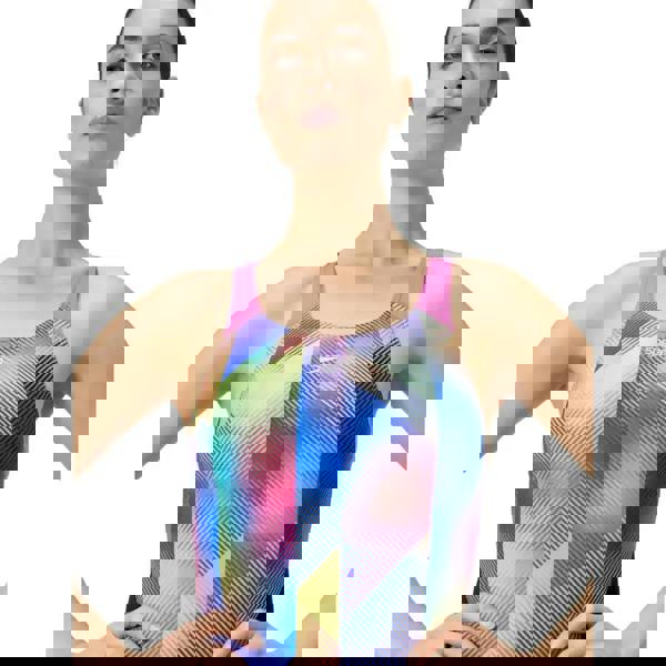 Speedo allover digital recordbreaker swimsuit in black, pink, blue