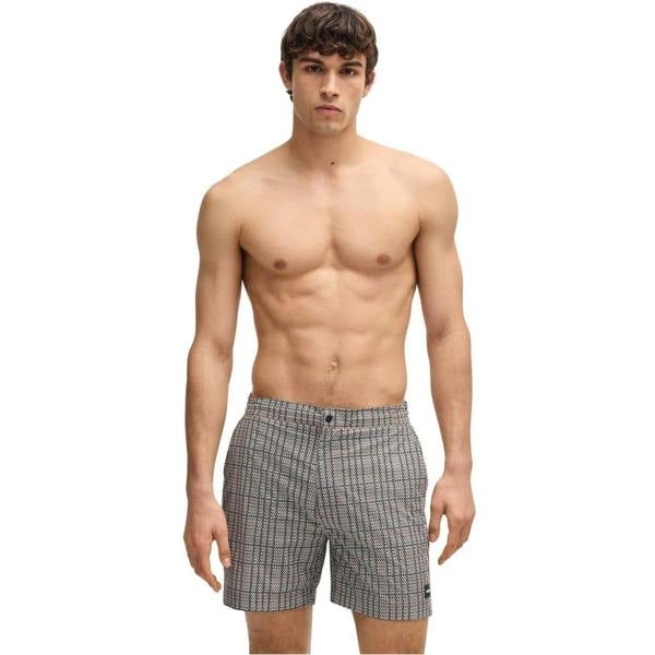 Boss Mens Plaid Swim Shorts - Black - 