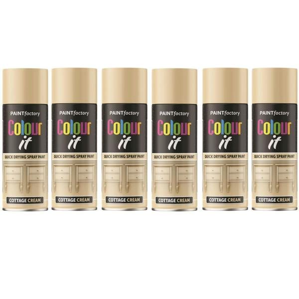 Paint Factory 6X  Cottage Cream Gloss Spray Paint 400ml