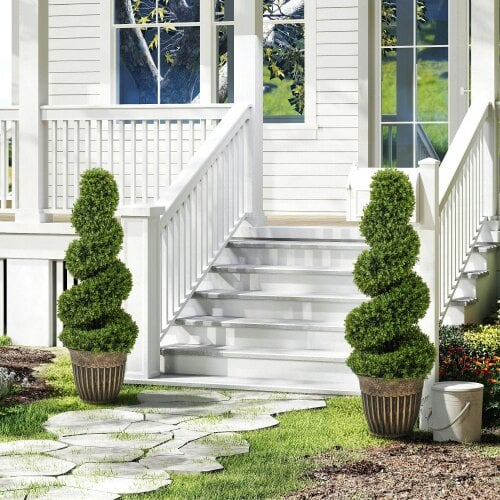 Wyld Haus Faha Set Of 2 Artificial Spiral Boxwood Topiary Trees In Pots 90cm