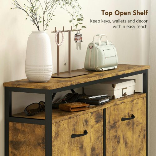 Wyld Haus Vebael Wooden Rustic Brown Shoe Cabinet With 4 Flip Drawers And Shelf