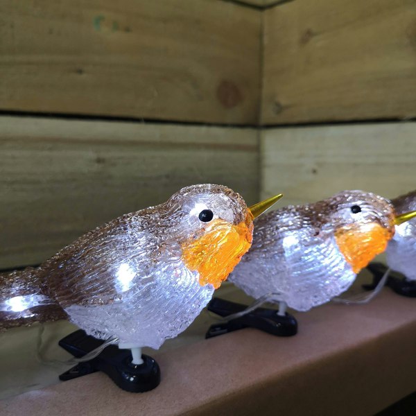 Samuel Alexander 5 Acrylic Indoor Outdoor Robin Christmas Lights with 30 Ice White LEDs