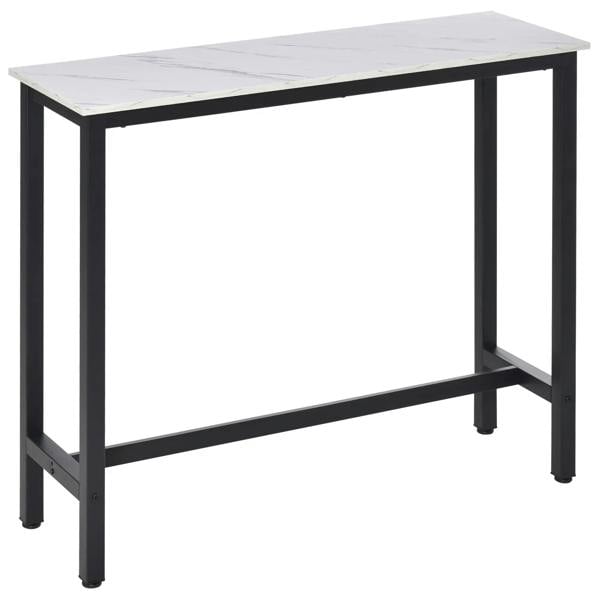 Rectangular bar table with white marble-effect top and black metal frame, open base
