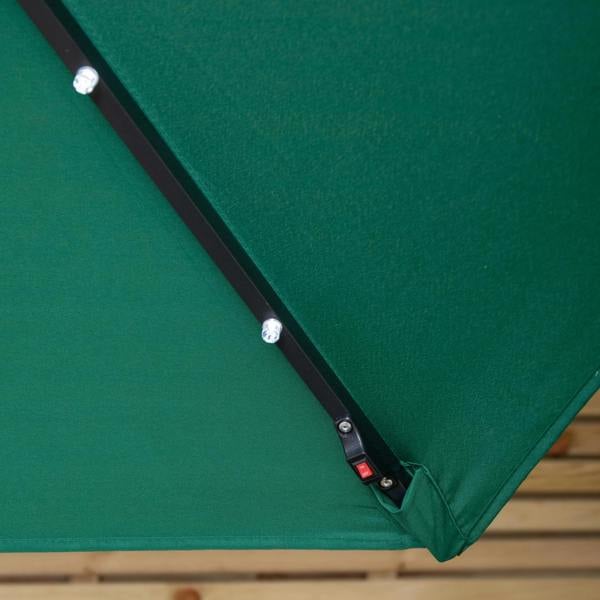 Samuel Alexander Outdoor 4 Person Round Glass Top Garden Dining Table Chairs With Green Banana Lit Parasol and Base Set