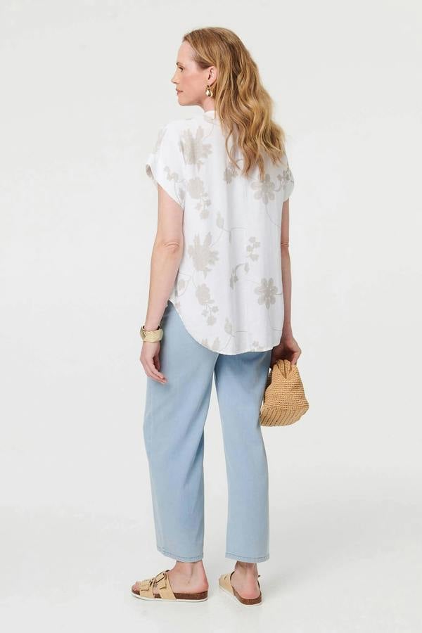 White | Floral Embroidered V-Neck Relaxed Blouse
