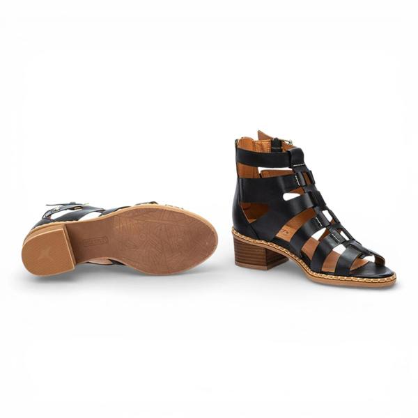 Pikolinos Blanes - Women's Black Leather Block-Heel Sandals