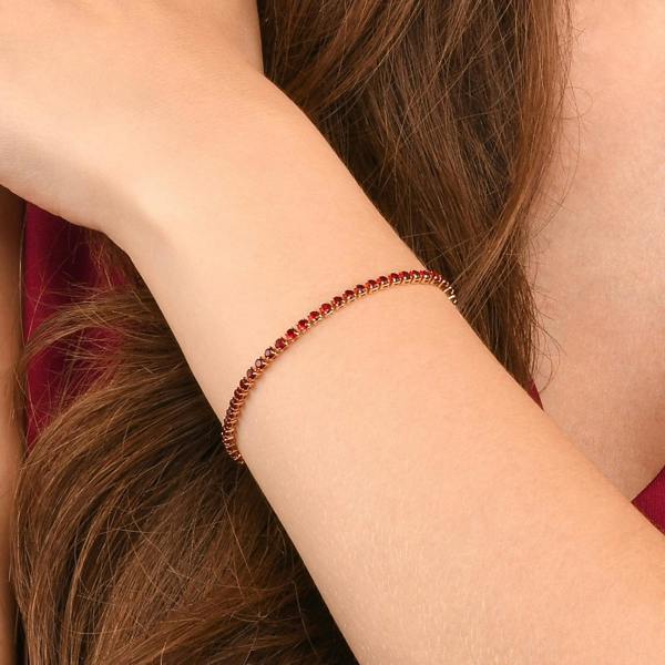 namana Dainty 2.5 mm Red Gold Tennis Bracelet with Red Cubic Zirconia Stones for Women