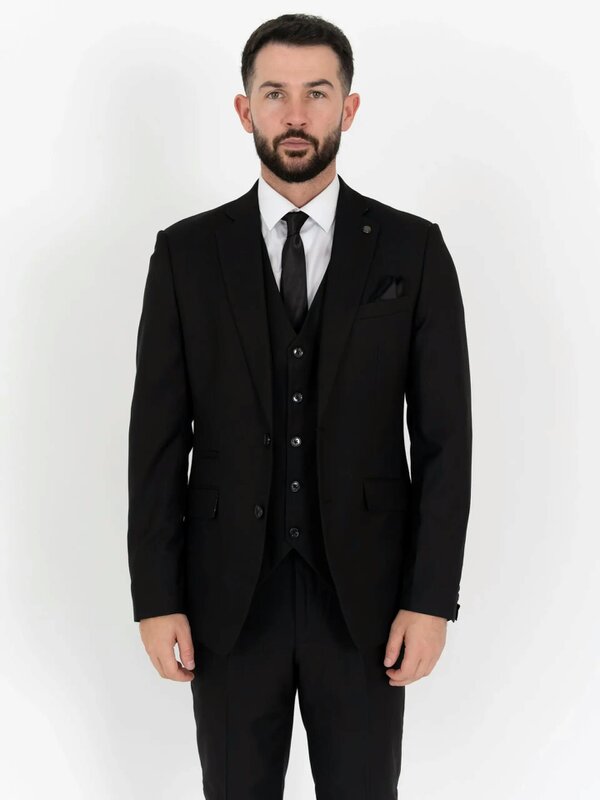 V2 Classic Henry - Black Three Piece Suit