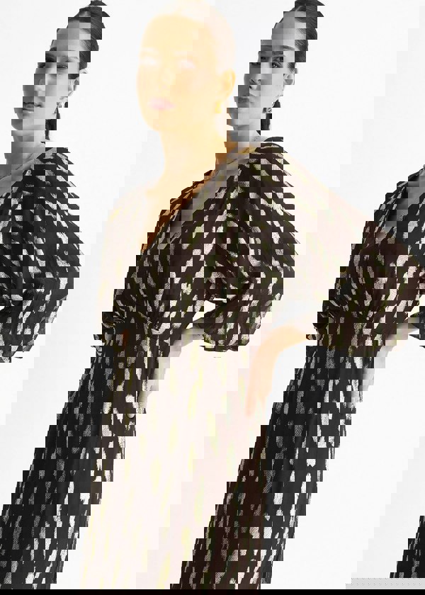 Gini London Chocolate Viscose Clipped Balloon Sleeve Maxi Dress