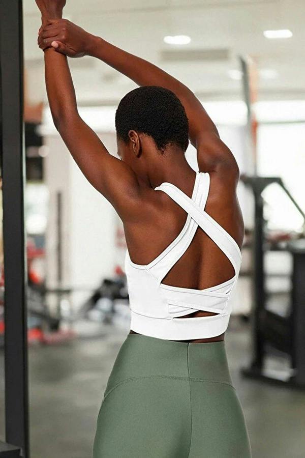 WOVCOR Padded, Thick-Strapped Knitted Sports Bra with Back Detail