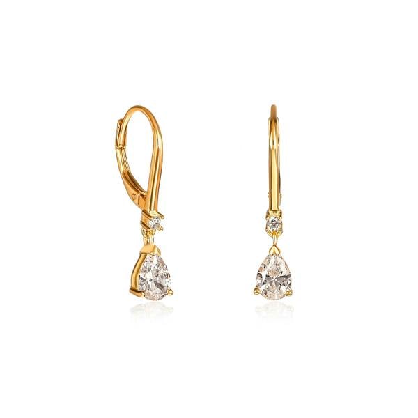 namana Gold Plated Sterling Silver Pear Drop Cubic Zirconia Leverback Dangle Earrings