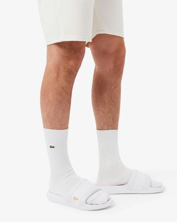 Lacoste Serve Hybrid Monogram Slides - White/White 21G | CHO | Designer Mens Sandals