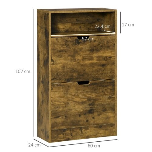 Wyld Haus Zilado Wooden Rustic Brown Slim Shoe Cabinet With 2 Flip Doors And Shelf