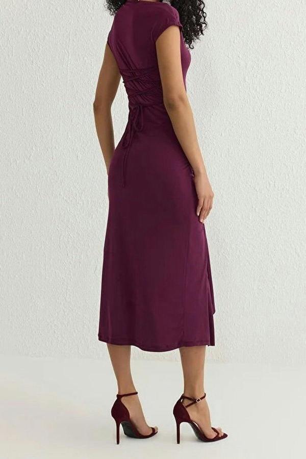 WOVCOR Fitted Adjustable Back Lace-Up Lined Knitted Dress