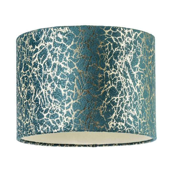 Emerald Green Teal Blend Velvet Fabric Lamp Shade with Shiny Gold Foil Image 1