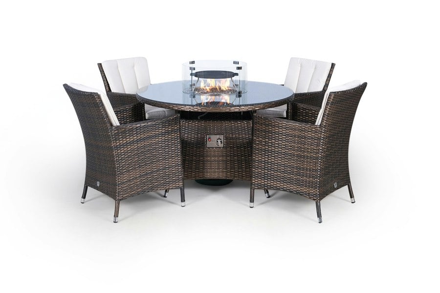 Giardino Savannah Fire Pit 4 Seater Round Rattan Dining Set