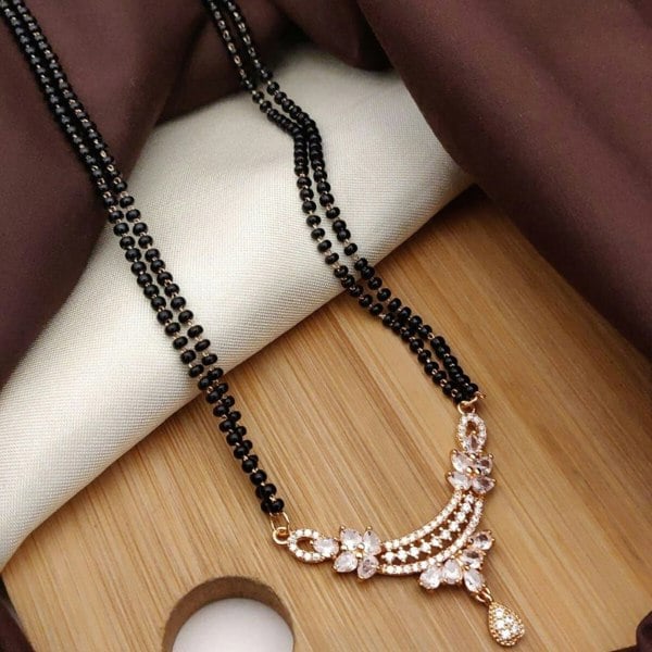 The Colourful Aura Asian Mania Zircon Temple Danity Mangalsutra Black Beads Nuptial Pendant Necklace