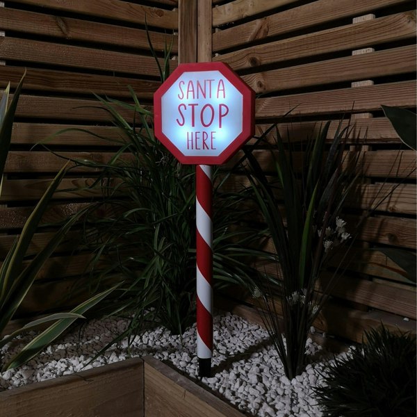 Samuel Alexander 55cm Battery Operated Light up Santa Stop Here LED Christmas Sign