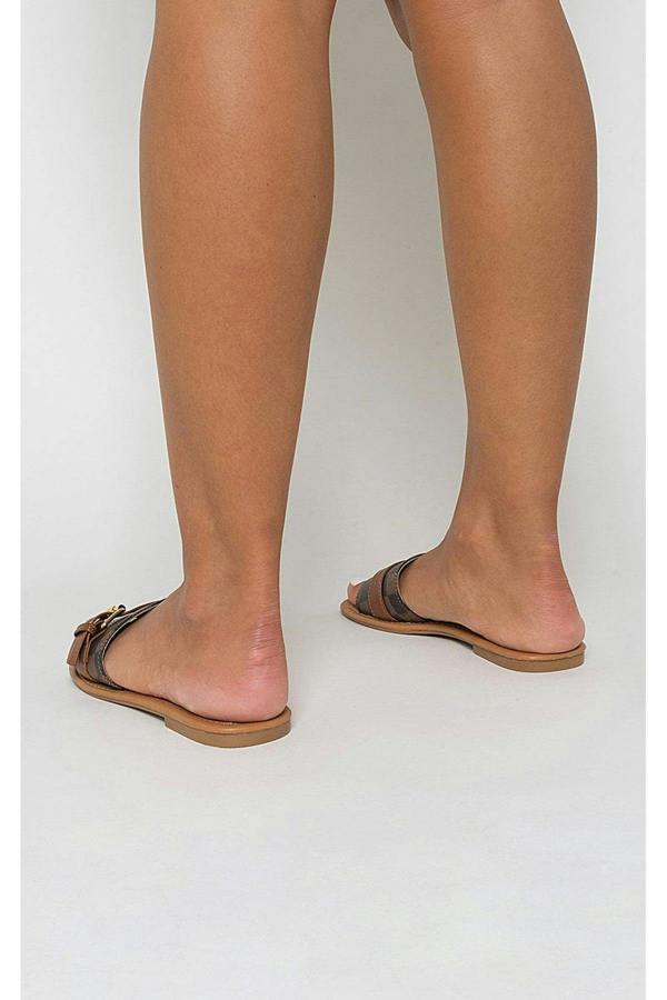 Ariah Open Toe Flat Sandals - Brown