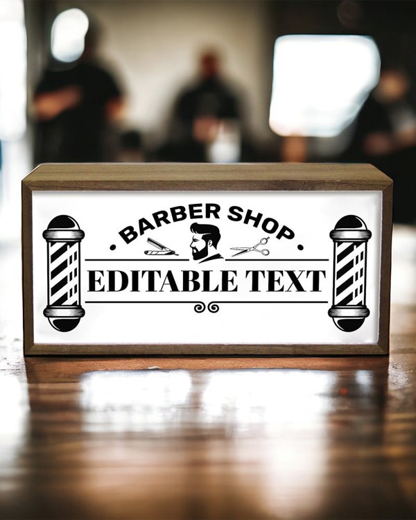 Personalised Light Box Sign for Barbers – Vintage Pole Design with LED Glow