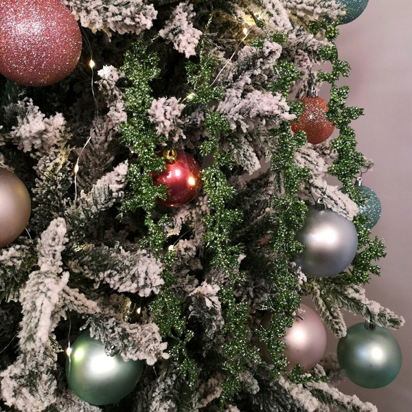 Samuel Alexander 96cm Green Glitter Frosted Mini Leaf Wispy Christmas Stem Decoration