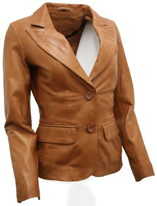 Womens 2 Button Leather Blazer Jacket-Newport - Upperclass Fashions 