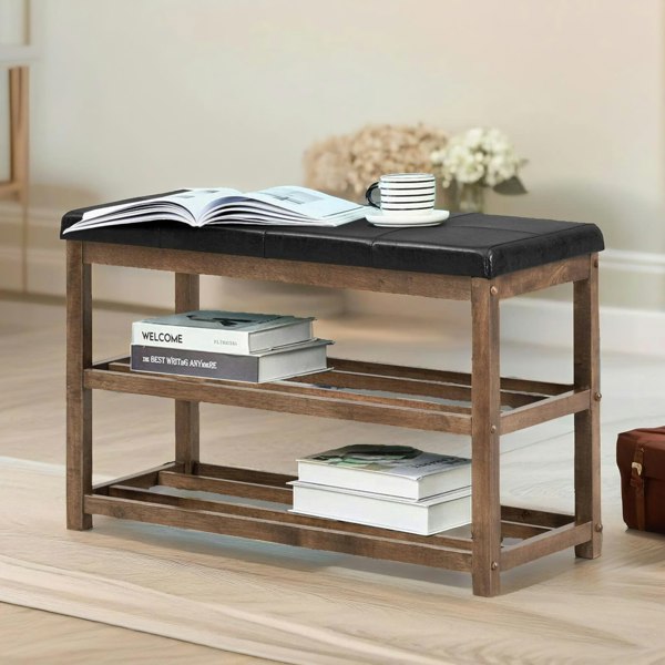 Rafaelo Mobilia Wooden 2 Tier Shoe Rack Bench Brown