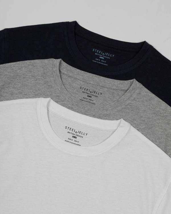 Steel & Jelly Navy, Grey & White 3 Pack Short Sleeve T-Shirts