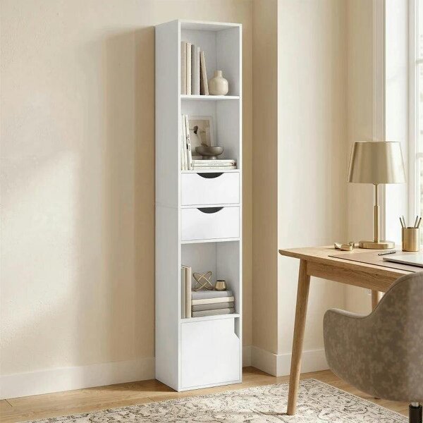 Bookcase with Drawers Adjustable Shelf Bookshelf with 2 Drawers and Cabinet 158 cm White