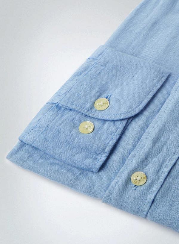 "Tailored Fit Linen Shirt in Mid Blue"