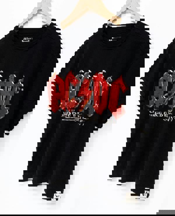 AC/DC Womens Black Logo Cropped Short Sleeved T-Shirt