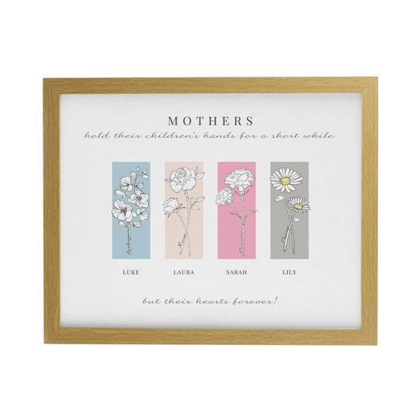 Personalised Memento Company Personalised Birth Flower Family of 3 Oak Framed Print