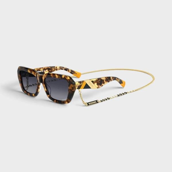 Supplied Fashion rectangular round sunglasses in brown tortoiseshell with a detachable gold-tone chain neck strap.
