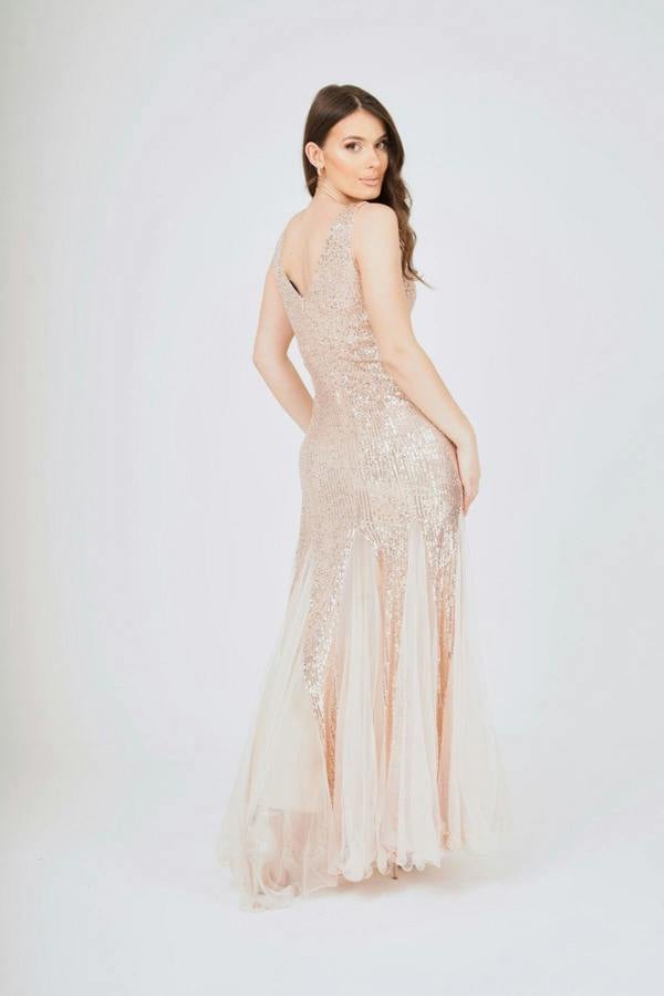LuvForever Sequin Mesh Insert Maxi Dress