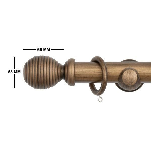 A.Unique Home Ribbed Wooden Curtain Pole with Rings and Fittings, In a Variety of Colours and Sizes (35mm) (240cm, Antique Gold)