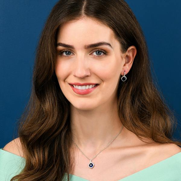 namana 925 Sterling Silver Blue Cushion Shaped Halo Pendant Necklace For Women