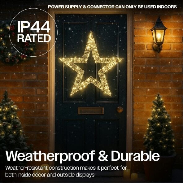Scotts of Stow Xmas Haus Outdoor Christmas LED Metal Shiny Star Timer Power Supply
