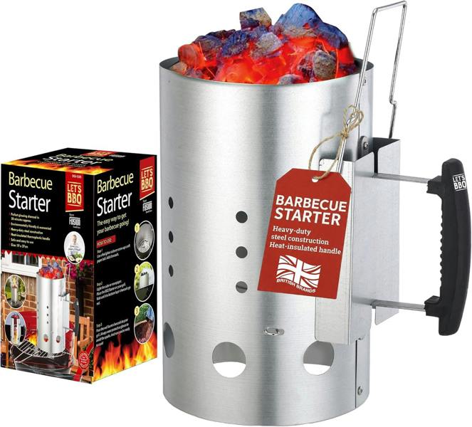 Fusion Food BBQ Coal Starter 19x27cm, Heavy-Duty Steel Charcoal Chimney Starter, Heat-Insulated Handle, Fast 20-Minute Ignition