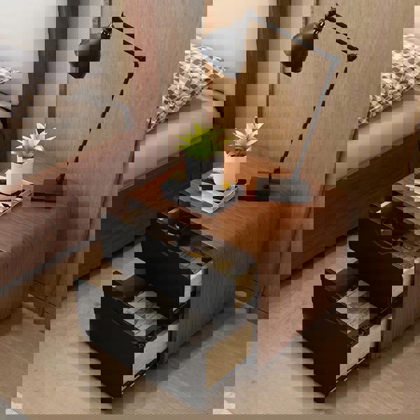 Signer Side Table, Bedside Table, Black / White, Walnut-Weilai Concept-Weilai Concept