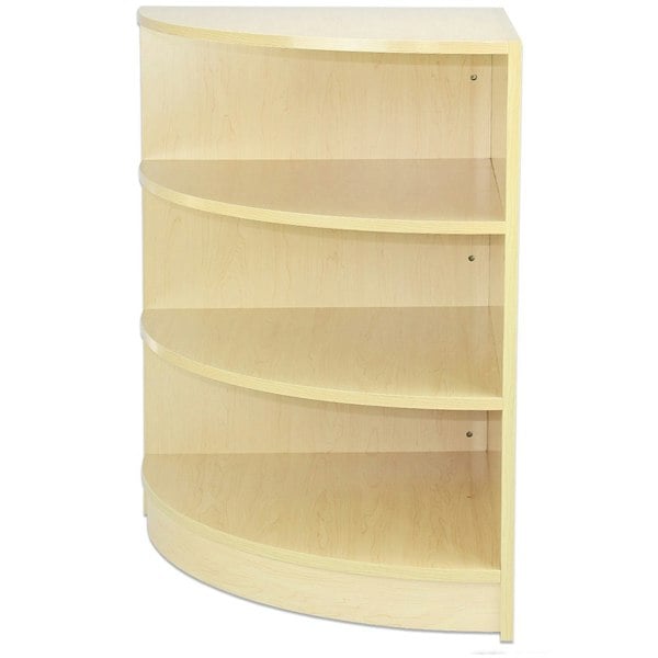 Retail Shop Corner Counter LM60 in light maple finish, featuring smooth curved shelves and a sleek, modern design for retail display