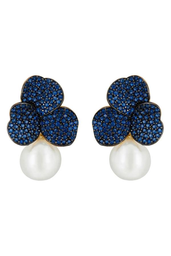Pearl and sapphire petal earrings.