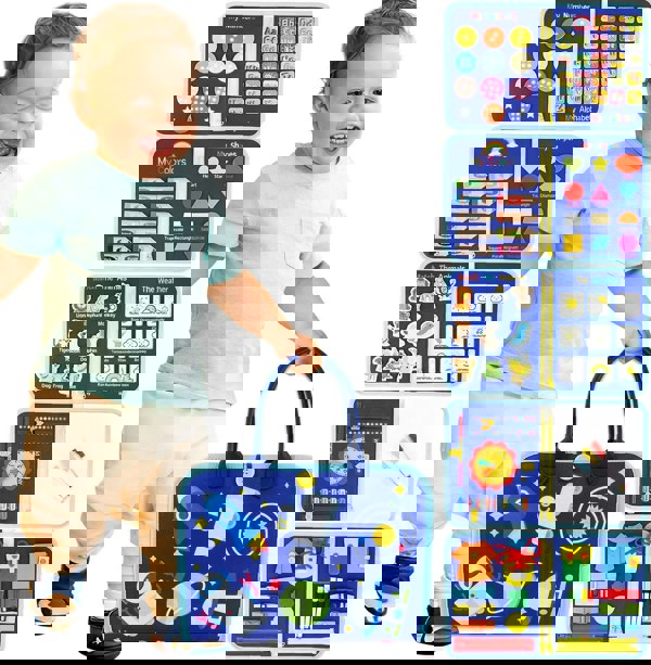 deAO Toys blue Busy Board Sensory Montessori Toys 10 Pages Quiet Book for Kids