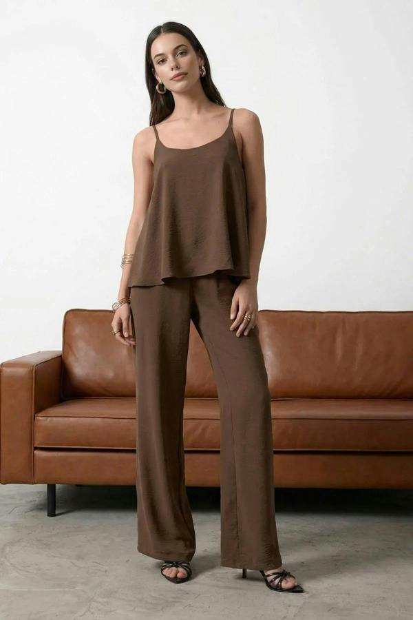 WOVCOR 2-Piece Strappy Woven Blouse and Woven Top and Bottom Set