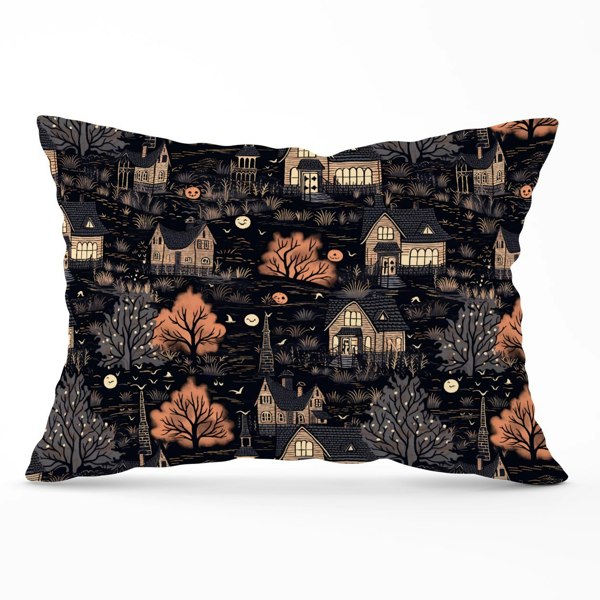 Warren Reed Spooky Haunted Houses Pattern Cushions